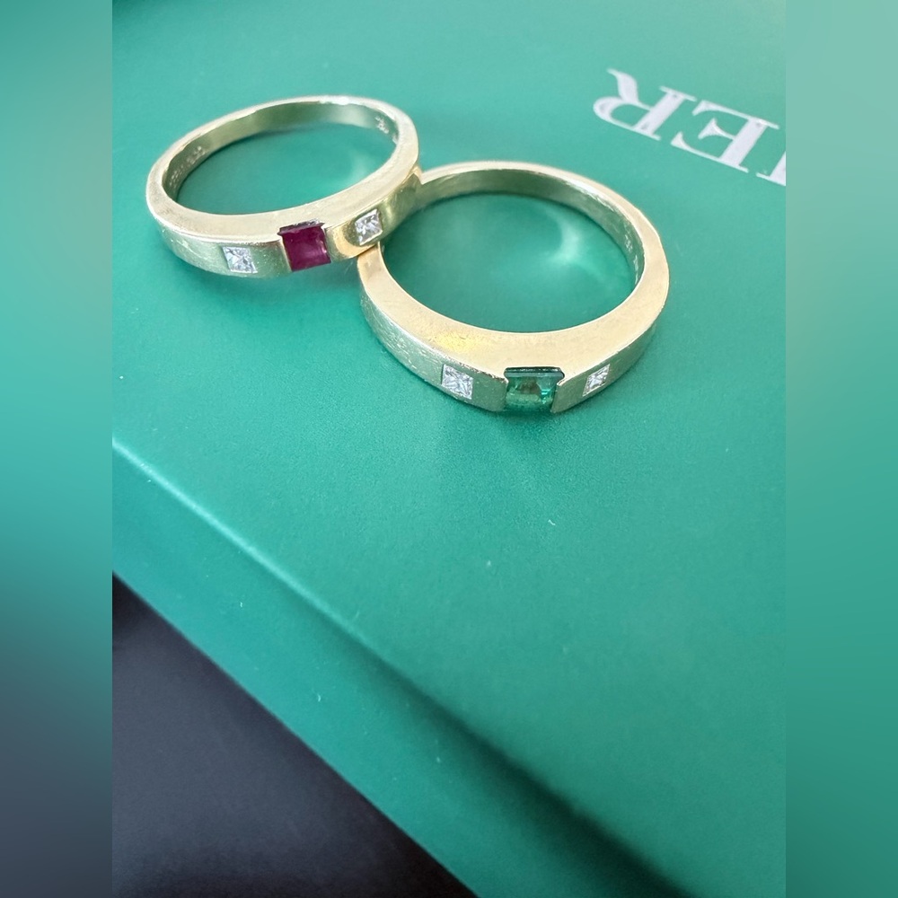 Tiffany & Co. Gold Rings with Ruby and Emerald Accents
